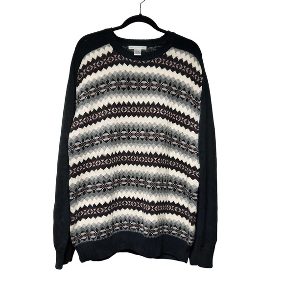 VTG GEOFFREY BEENE MENS XL WINTER HOLIDAY GOLF KNIT MULTICOLOR PULLOVER SWEATER - Picture 1 of 7